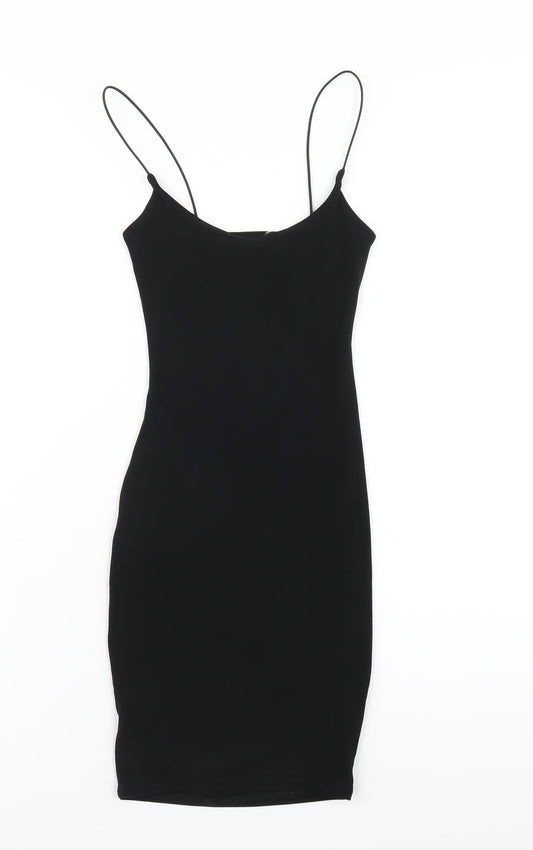 PRETTYLITTLETHING Womens Black Polyester Bodycon Size 4 Scoop Neck Pullover