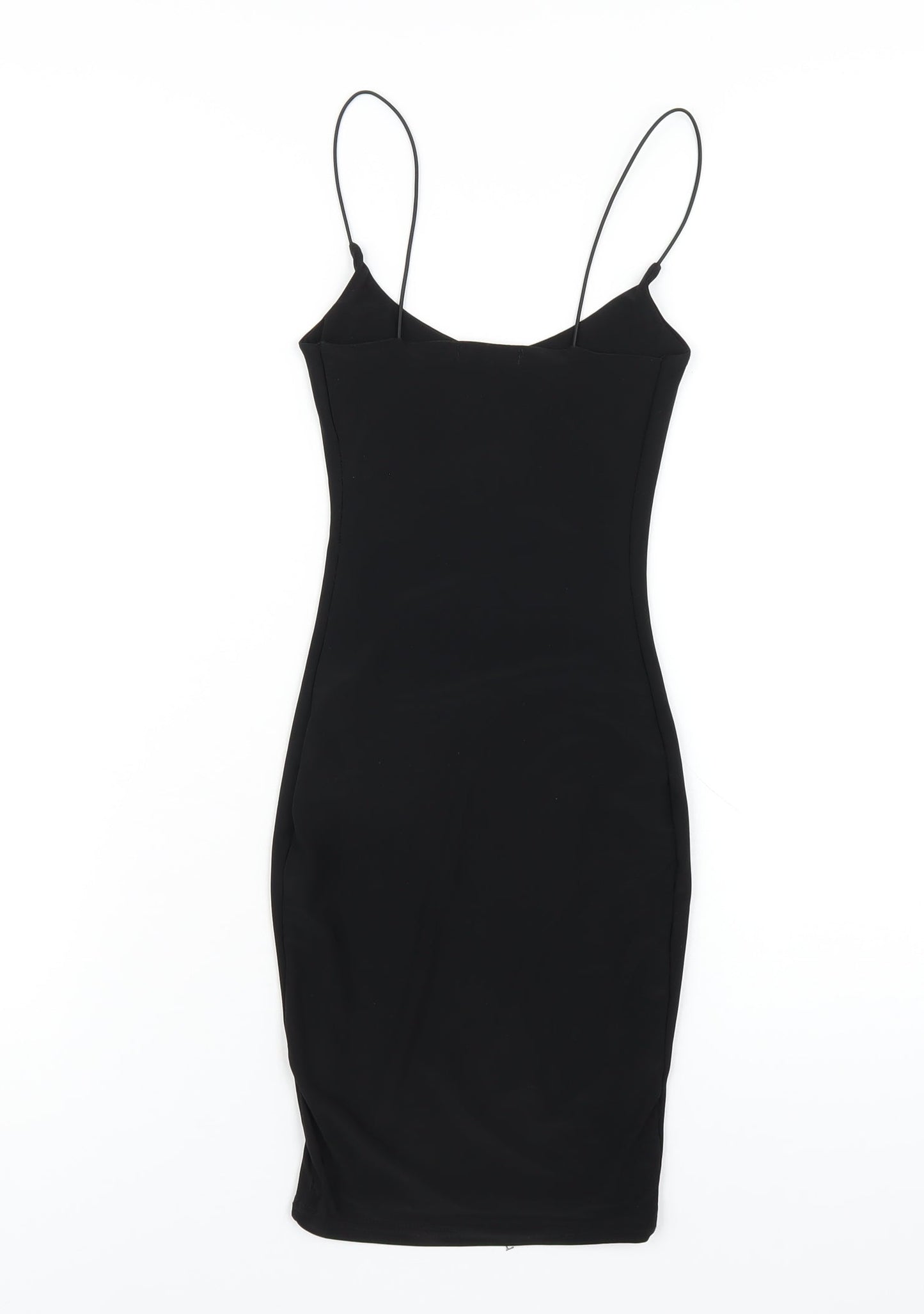 PRETTYLITTLETHING Womens Black Polyester Bodycon Size 4 Scoop Neck Pullover