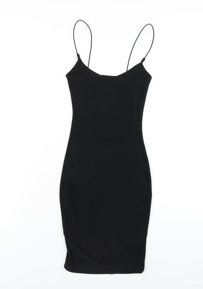 PRETTYLITTLETHING Womens Black Polyester Bodycon Size 4 Scoop Neck Pullover