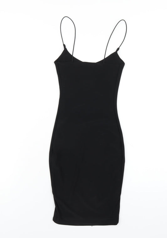 PRETTYLITTLETHING Womens Black Polyester Bodycon Size 4 Scoop Neck Pullover