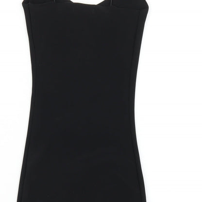 PRETTYLITTLETHING Womens Black Polyester Bodycon Size 4 Scoop Neck Pullover