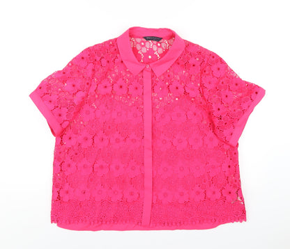 Marks and Spencer Womens Pink Polyester Basic Button-Up Size 16 Collared