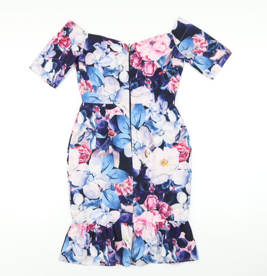 Paper Dolls Womens Multicoloured Floral Polyester Bodycon Size 8 Off the Shoulder Zip