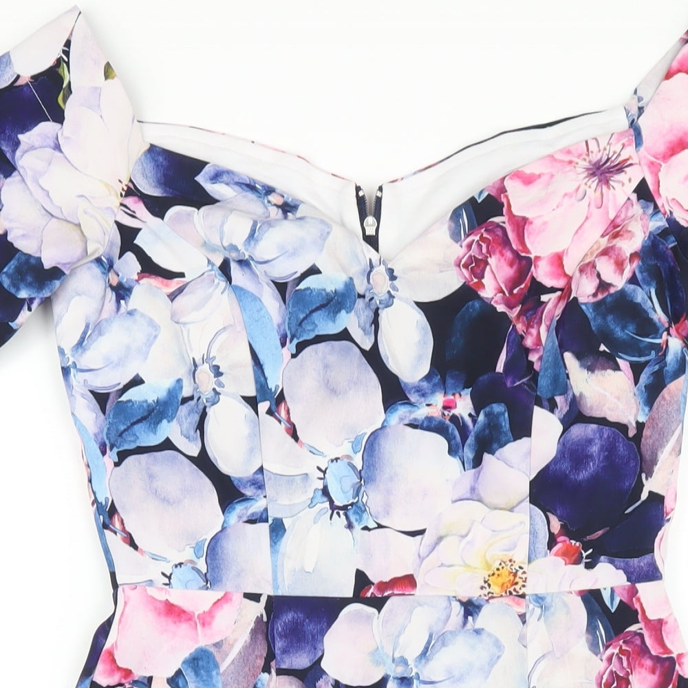 Paper Dolls Womens Multicoloured Floral Polyester Bodycon Size 8 Off the Shoulder Zip