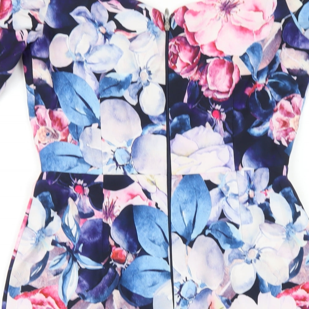 Paper Dolls Womens Multicoloured Floral Polyester Bodycon Size 8 Off the Shoulder Zip