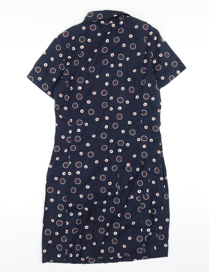 Esprit Womens Blue Geometric Cotton Shirt Dress Size 12 Collared Button