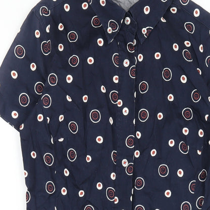 Esprit Womens Blue Geometric Cotton Shirt Dress Size 12 Collared Button
