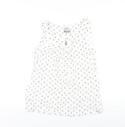 Heyton Womens White Geometric Linen Basic Tank Size 12 Scoop Neck