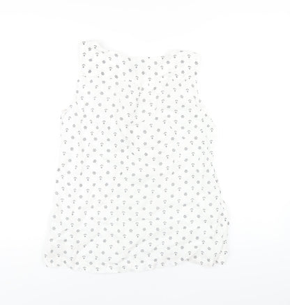 Heyton Womens White Geometric Linen Basic Tank Size 12 Scoop Neck