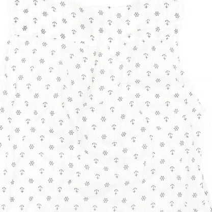 Heyton Womens White Geometric Linen Basic Tank Size 12 Scoop Neck