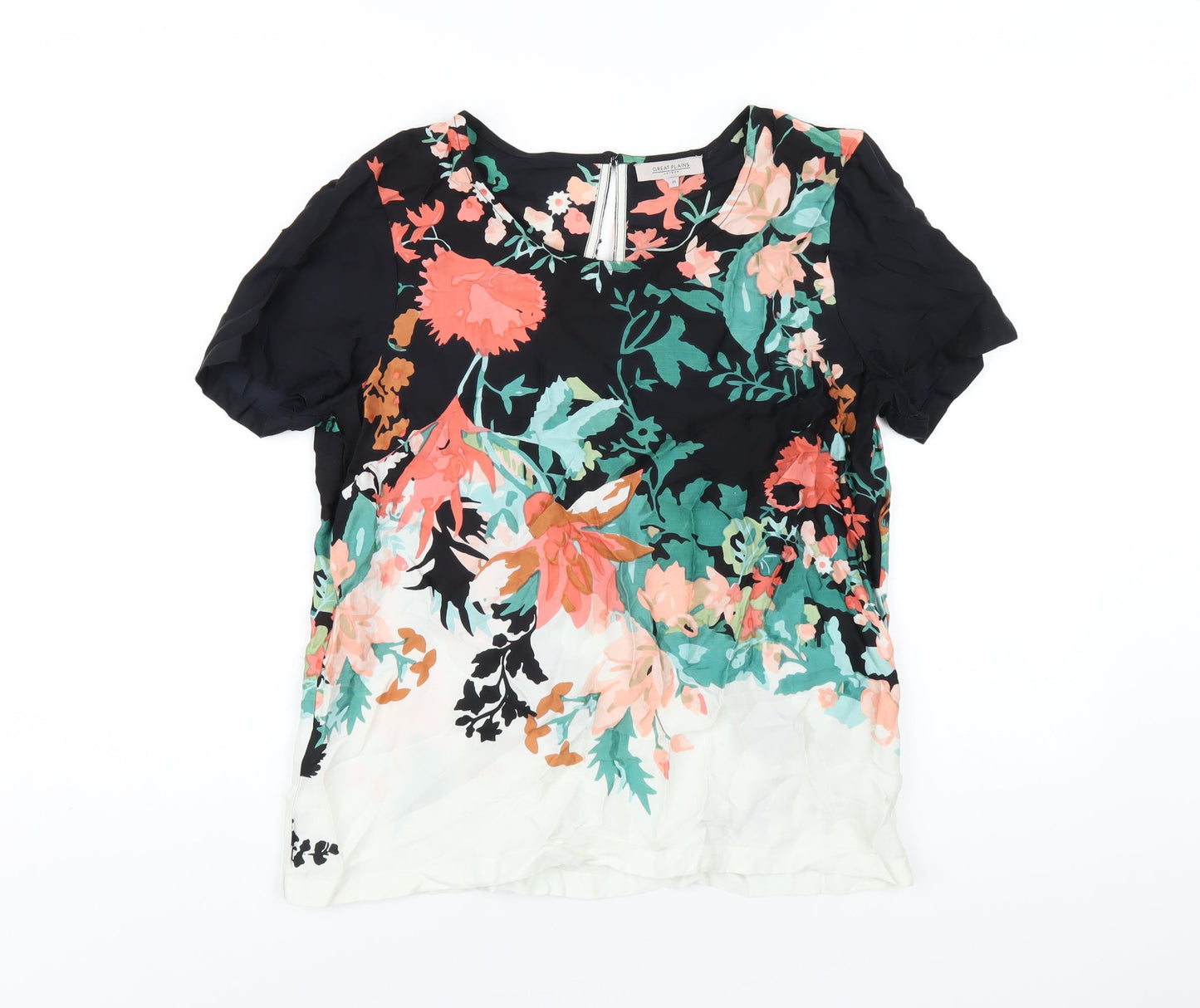 Great Plains Womens Multicoloured Geometric Viscose Basic T-Shirt Size M Round Neck