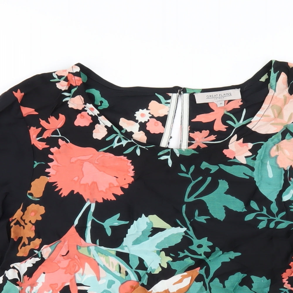 Great Plains Womens Multicoloured Geometric Viscose Basic T-Shirt Size M Round Neck