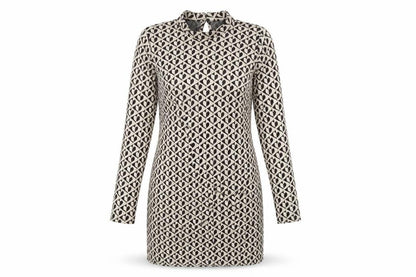 New Look Womens Beige Geometric Polyester Bodycon Size 12 Mock Neck Button
