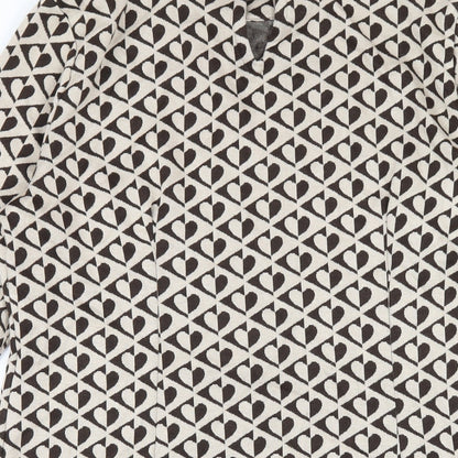 New Look Womens Beige Geometric Polyester Bodycon Size 12 Mock Neck Button