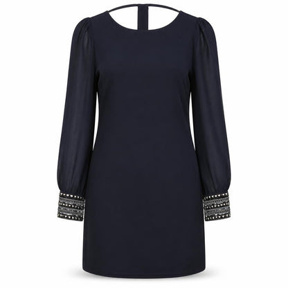 Warehouse Womens Black Polyester A-Line Size 10 Boat Neck Pullover - Beaded Trims
