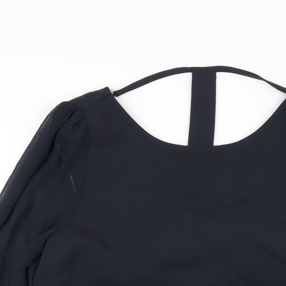 Warehouse Womens Black Polyester A-Line Size 10 Boat Neck Pullover - Beaded Trims