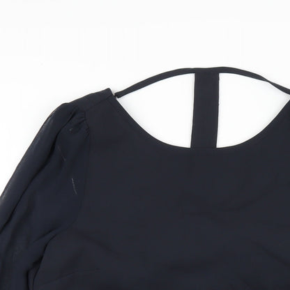 Warehouse Womens Black Polyester A-Line Size 10 Boat Neck Pullover - Beaded Trims