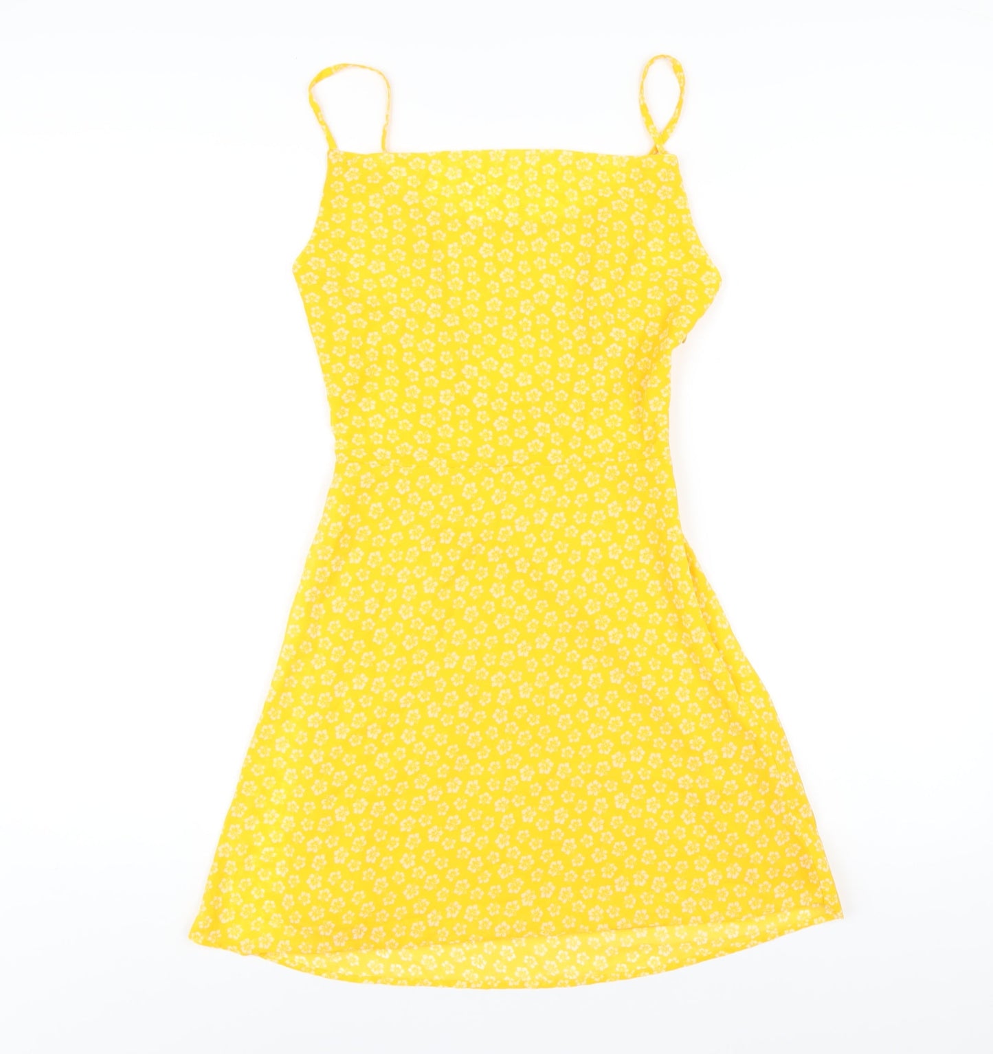 H&M Womens Yellow Floral Polyester A-Line Size 8 Square Neck Zip