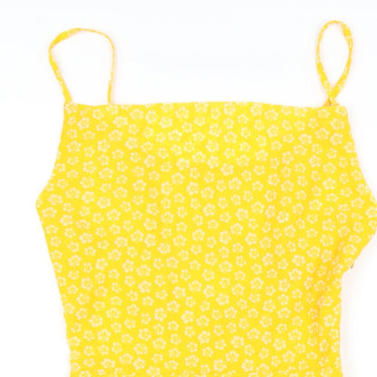 H&M Womens Yellow Floral Polyester A-Line Size 8 Square Neck Zip