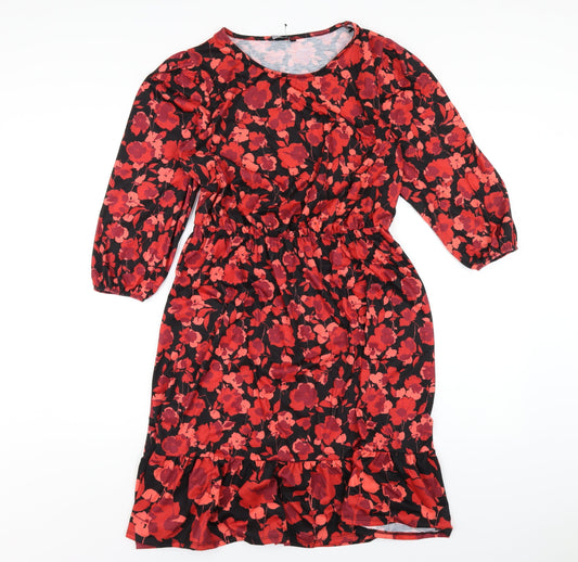 Roman Womens Red Floral Polyester A-Line Size 10 Round Neck Pullover