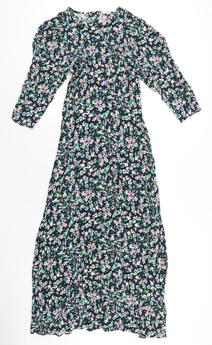 Marks and Spencer Womens Multicoloured Floral Viscose A-Line Size 8 Roll Neck Zip