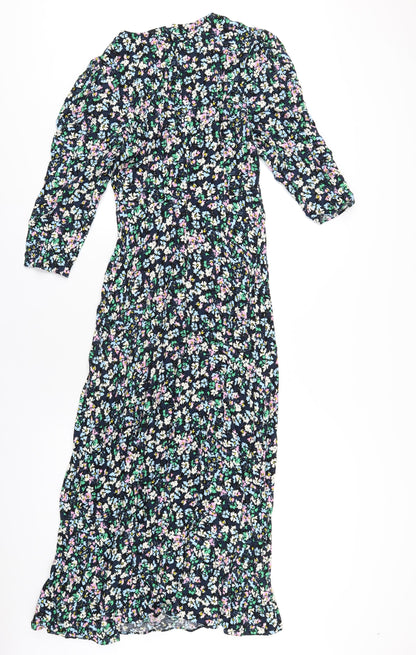 Marks and Spencer Womens Multicoloured Floral Viscose A-Line Size 8 Roll Neck Zip