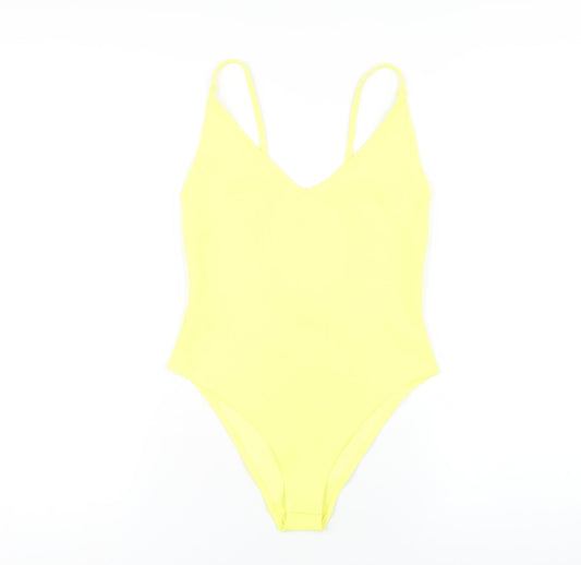 H&M Womens Yellow Polyester Bodysuit One-Piece Size S Snap