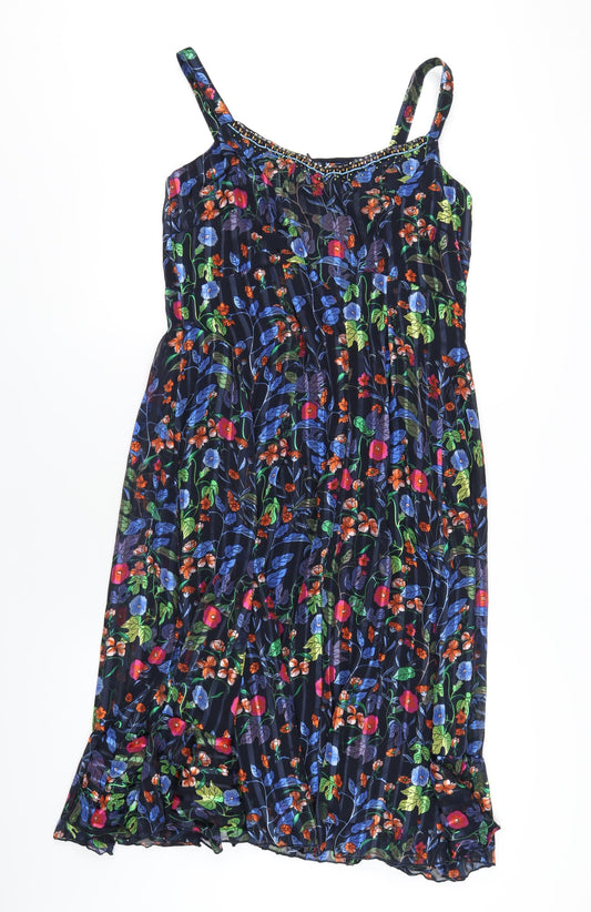 Marks and Spencer Womens Multicoloured Geometric Polyester A-Line Size 10 V-Neck Pullover