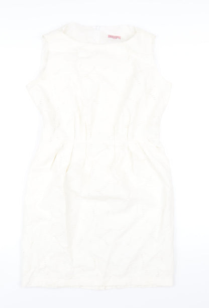 Phase Eight Womens White Cotton Pencil Dress Size 12 Round Neck Zip