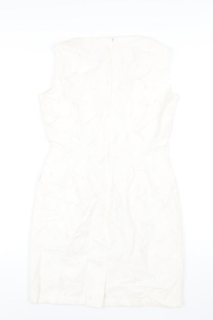 Phase Eight Womens White Cotton Pencil Dress Size 12 Round Neck Zip