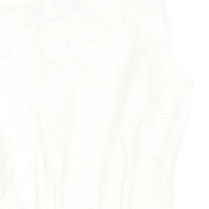 Phase Eight Womens White Cotton Pencil Dress Size 12 Round Neck Zip