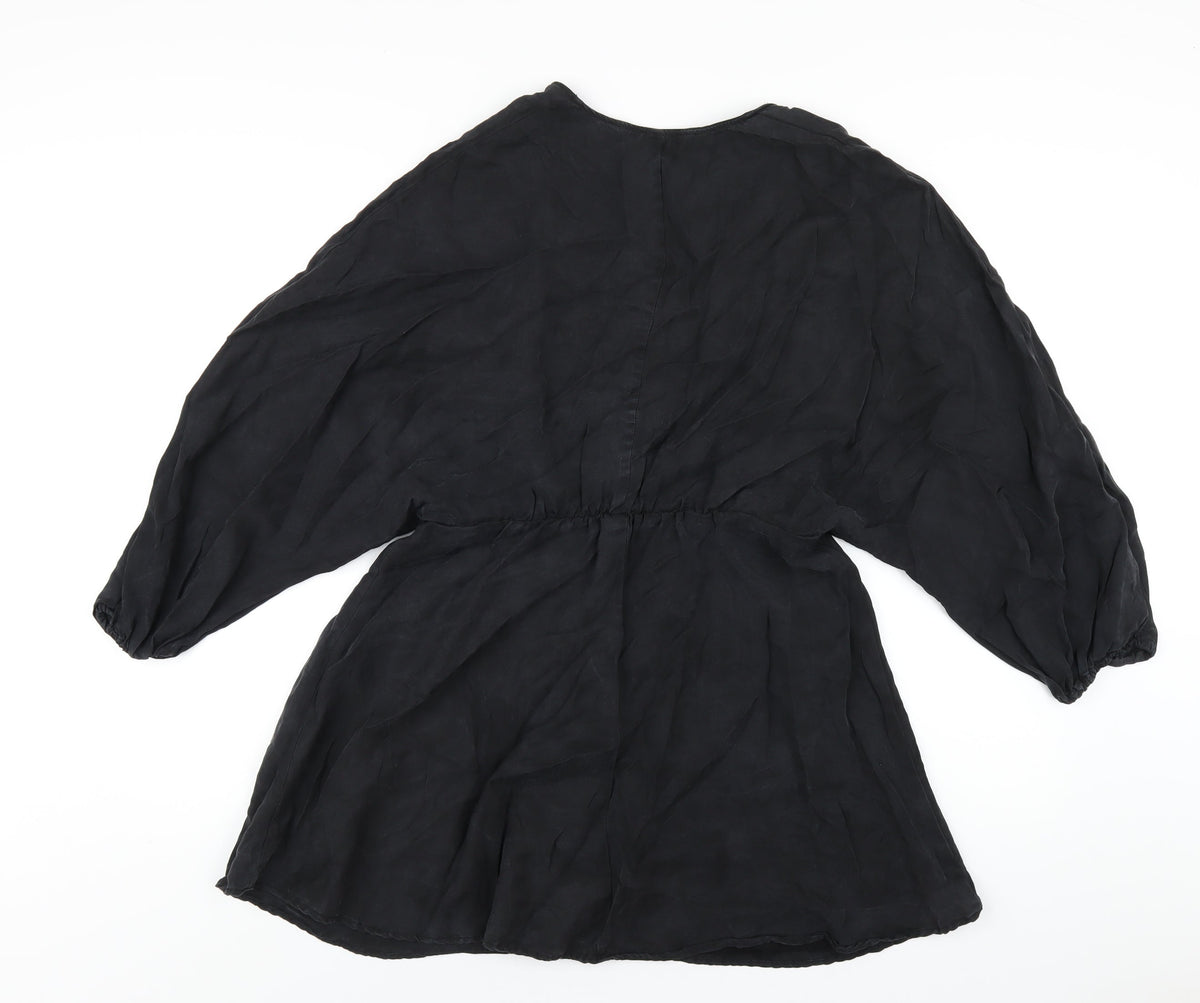 Zara Womens Black Polyester A-Line Size M V-Neck Pullover