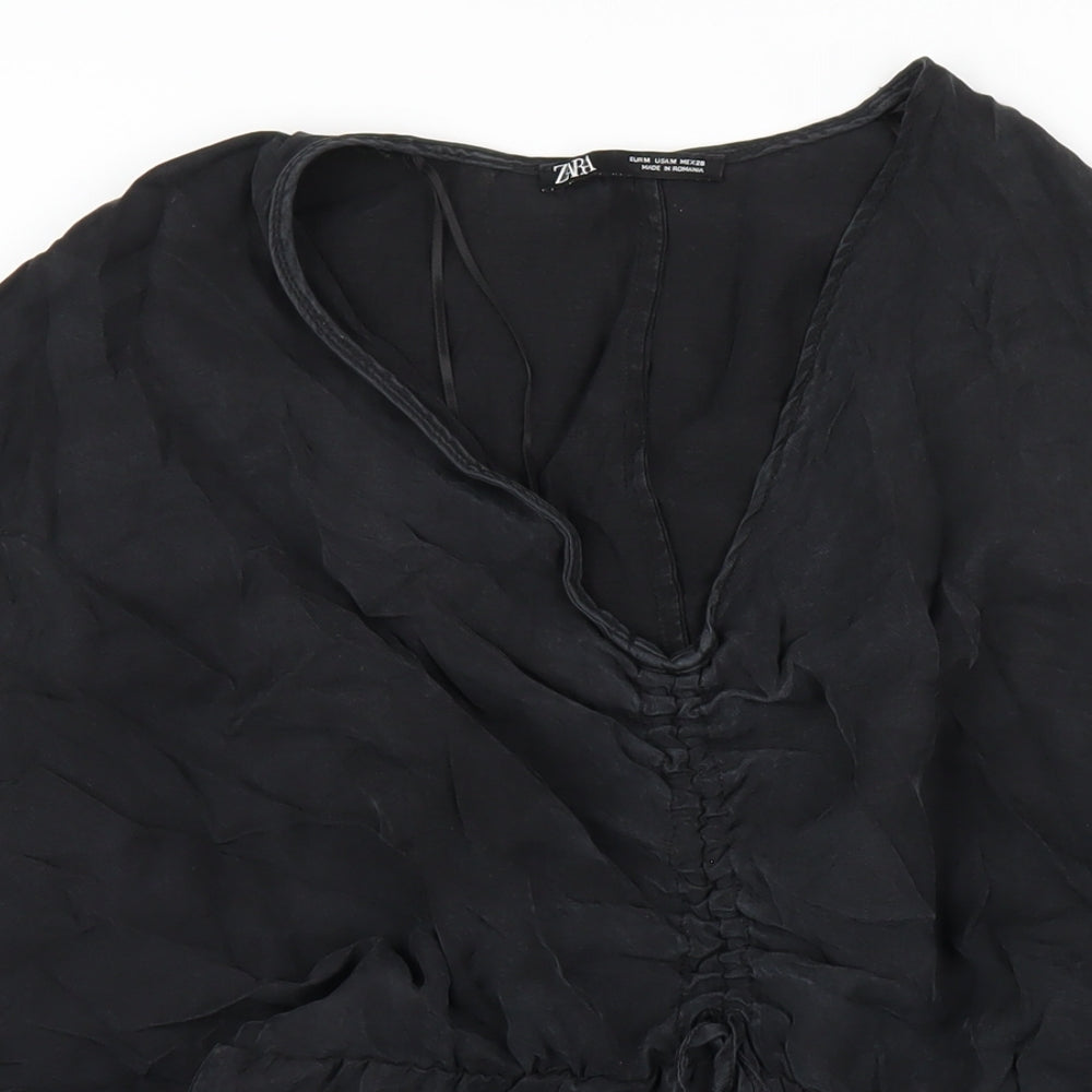 Zara Womens Black Polyester A-Line Size M V-Neck Pullover