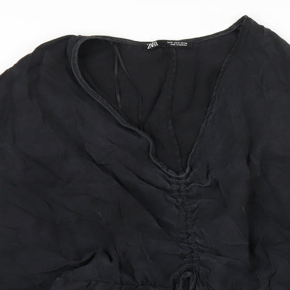 Zara Womens Black Polyester A-Line Size M V-Neck Pullover