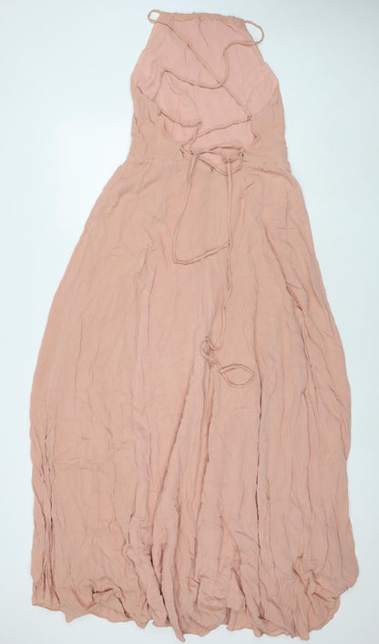 ASOS Womens Beige Viscose Maxi Size 12 Square Neck Zip