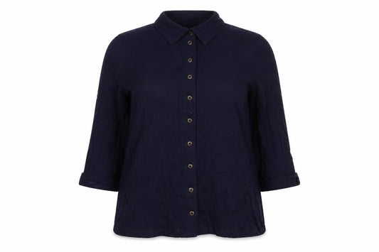Front view of Red Herring women’s blue viscose basic button-up, size UK 8, collared