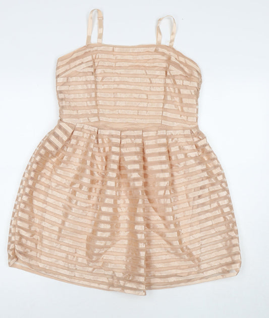 F&F Womens Beige Polyester Fit & Flare Size M Square Neck Pullover