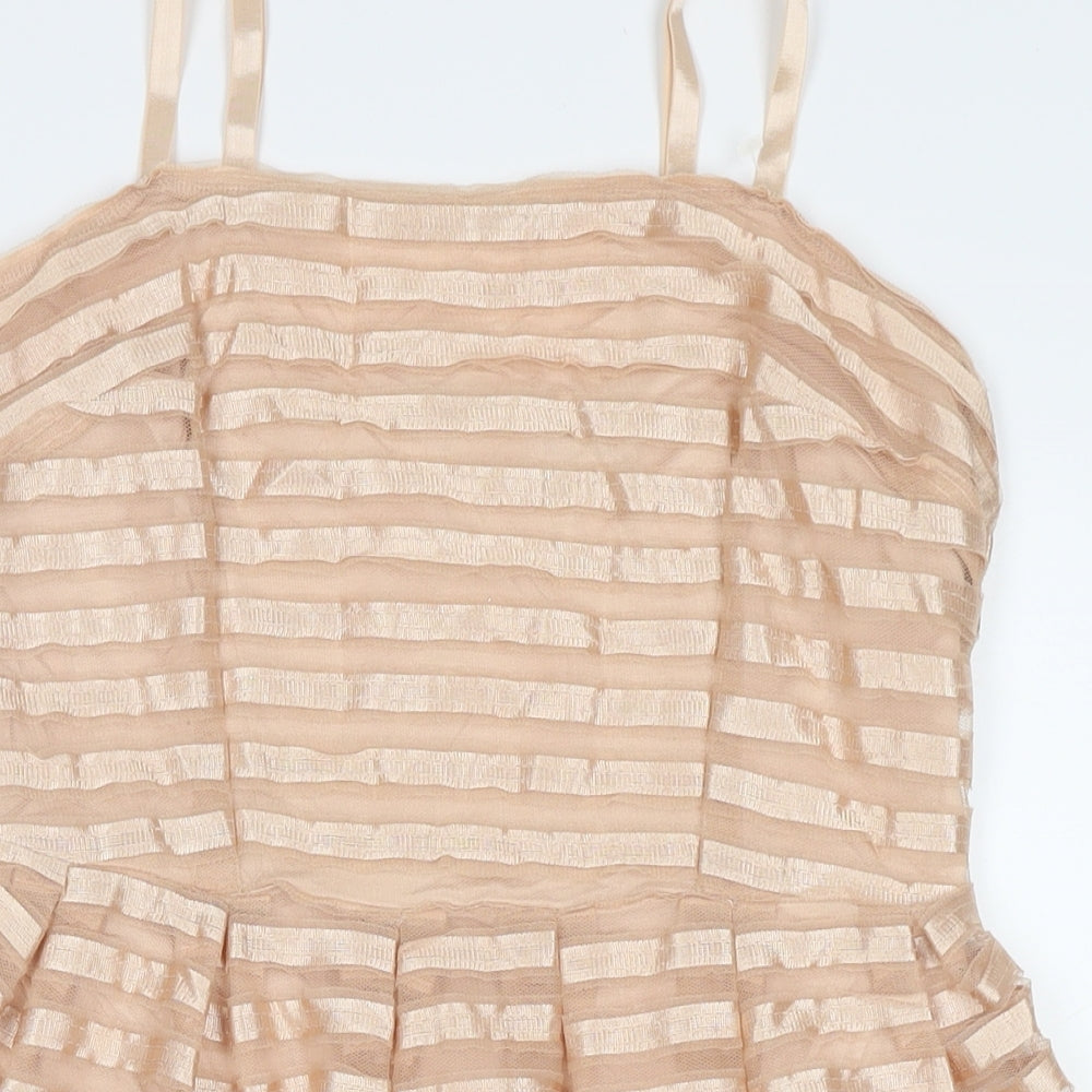 F&F Womens Beige Polyester Fit & Flare Size M Square Neck Pullover