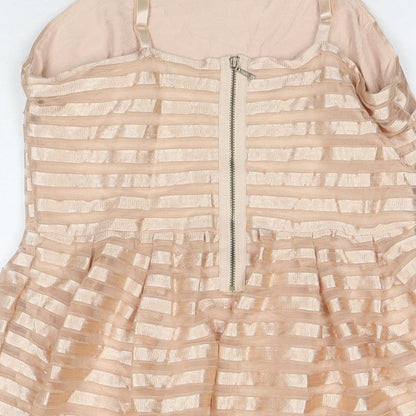 F&F Womens Beige Polyester Fit & Flare Size M Square Neck Pullover