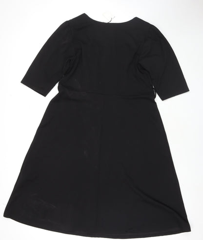 Yours Womens Black Polyester Fit & Flare Size 16 Square Neck Pullover