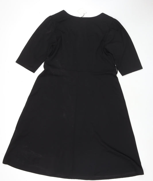 Yours Womens Black Polyester Fit & Flare Size 16 Square Neck Pullover