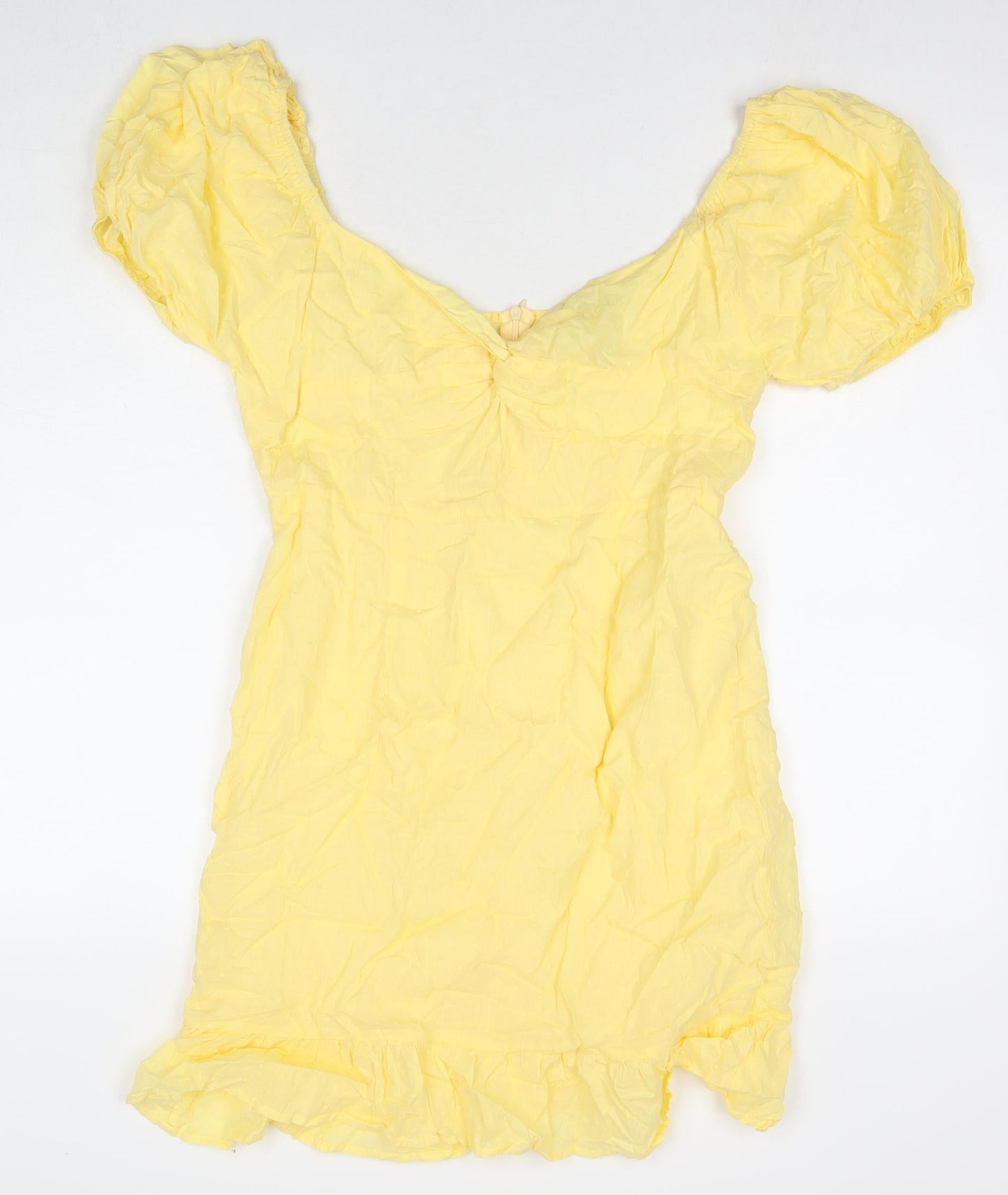 SBetro Womens Yellow Polka Dot Cotton A-Line Size L Boat Neck Zip