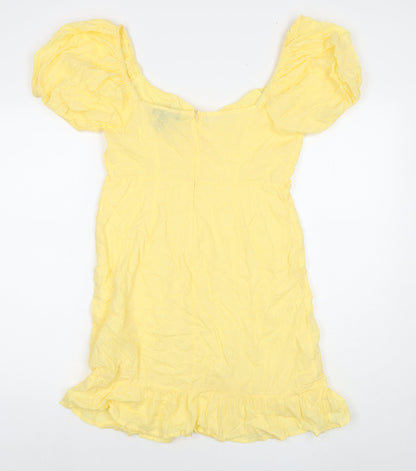 SBetro Womens Yellow Polka Dot Cotton A-Line Size L Boat Neck Zip