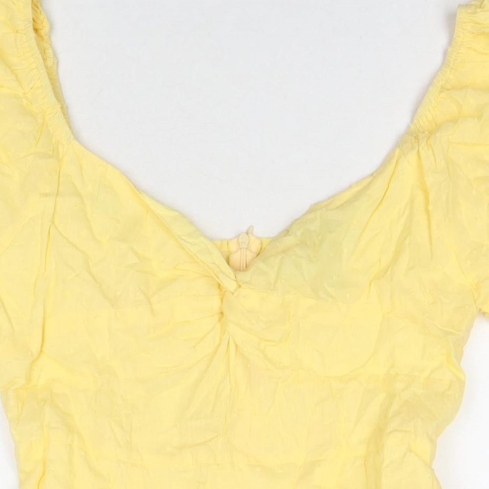SBetro Womens Yellow Polka Dot Cotton A-Line Size L Boat Neck Zip