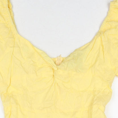 SBetro Womens Yellow Polka Dot Cotton A-Line Size L Boat Neck Zip