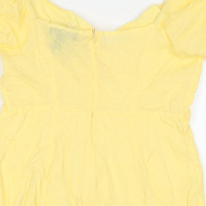 SBetro Womens Yellow Polka Dot Cotton A-Line Size L Boat Neck Zip