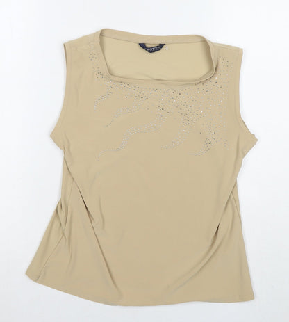 Two Tone Womens Beige Elastane Basic Tank Size 12 Round Neck