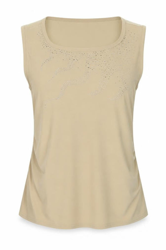 Two Tone Womens Beige Elastane Basic Tank Size 12 Round Neck
