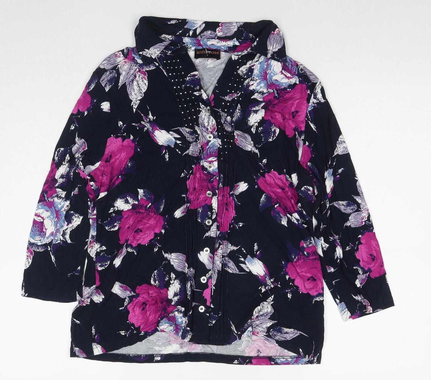 Womens UK Size L Anna Rose Black Basic Button-Up