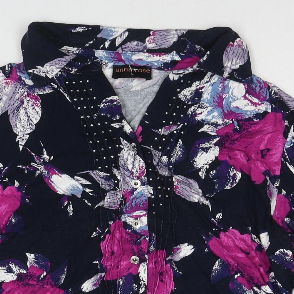 Womens UK Size L Anna Rose Black Basic Button-Up